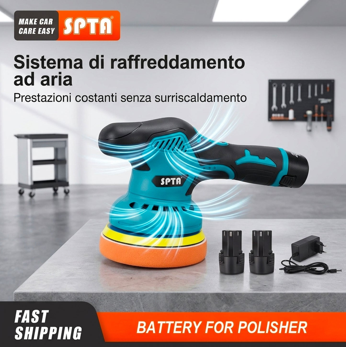 Lucidatrice Auto Senza Filo con 2 Batterie 8 Velocità | Levigatrice Rotorbitale 125mm Professionale per Carrozzeria Legno Metallo