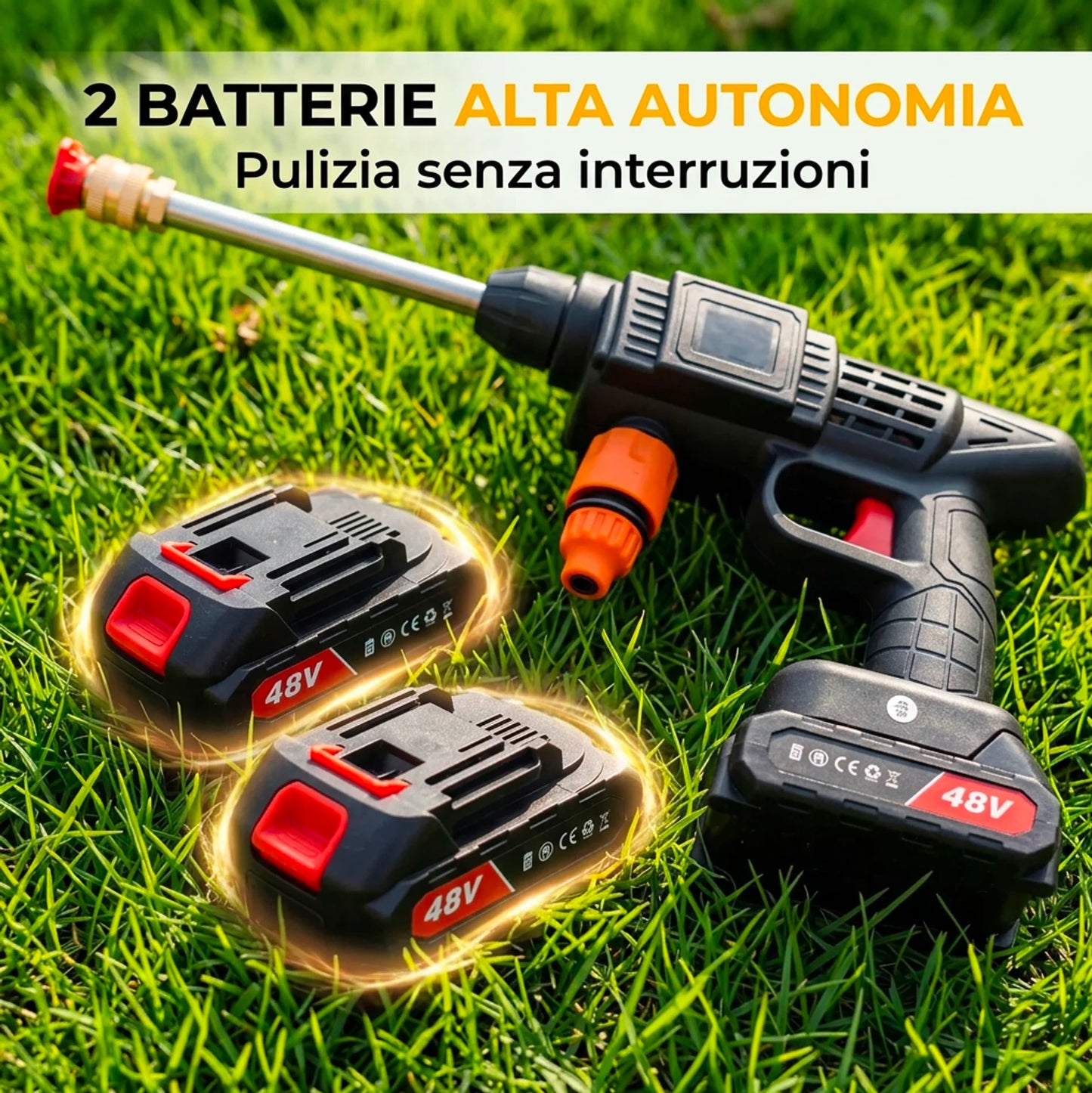 Idropulitrice a Batteria 48V con 2 Batterie 8000mAh, Tubo 3 Metri e Valigetta Inclusa