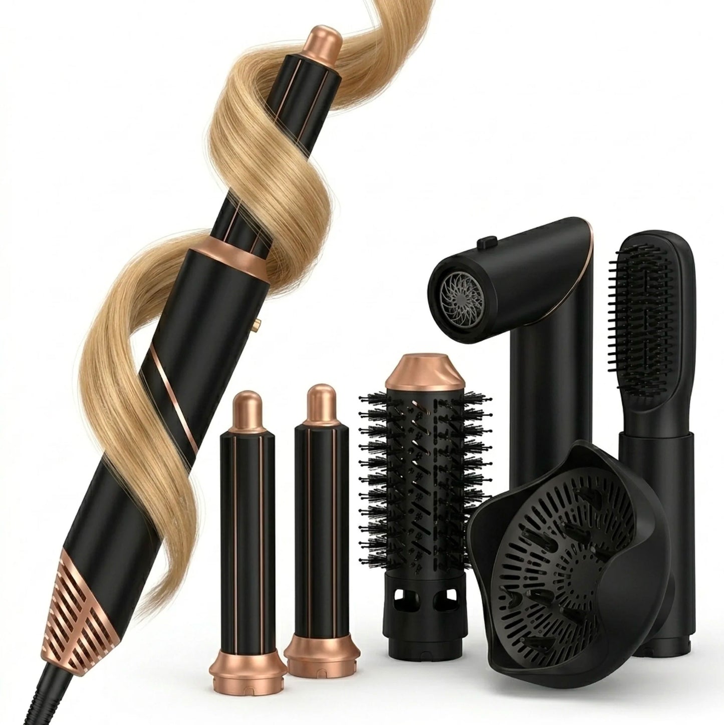 Asciugacapelli 6 in 1 Professionale con Accessori Intercambiabili – Spazzola Aria Calda, Ferro Arricciacapelli, Diffusore, Tecnologia Ionica