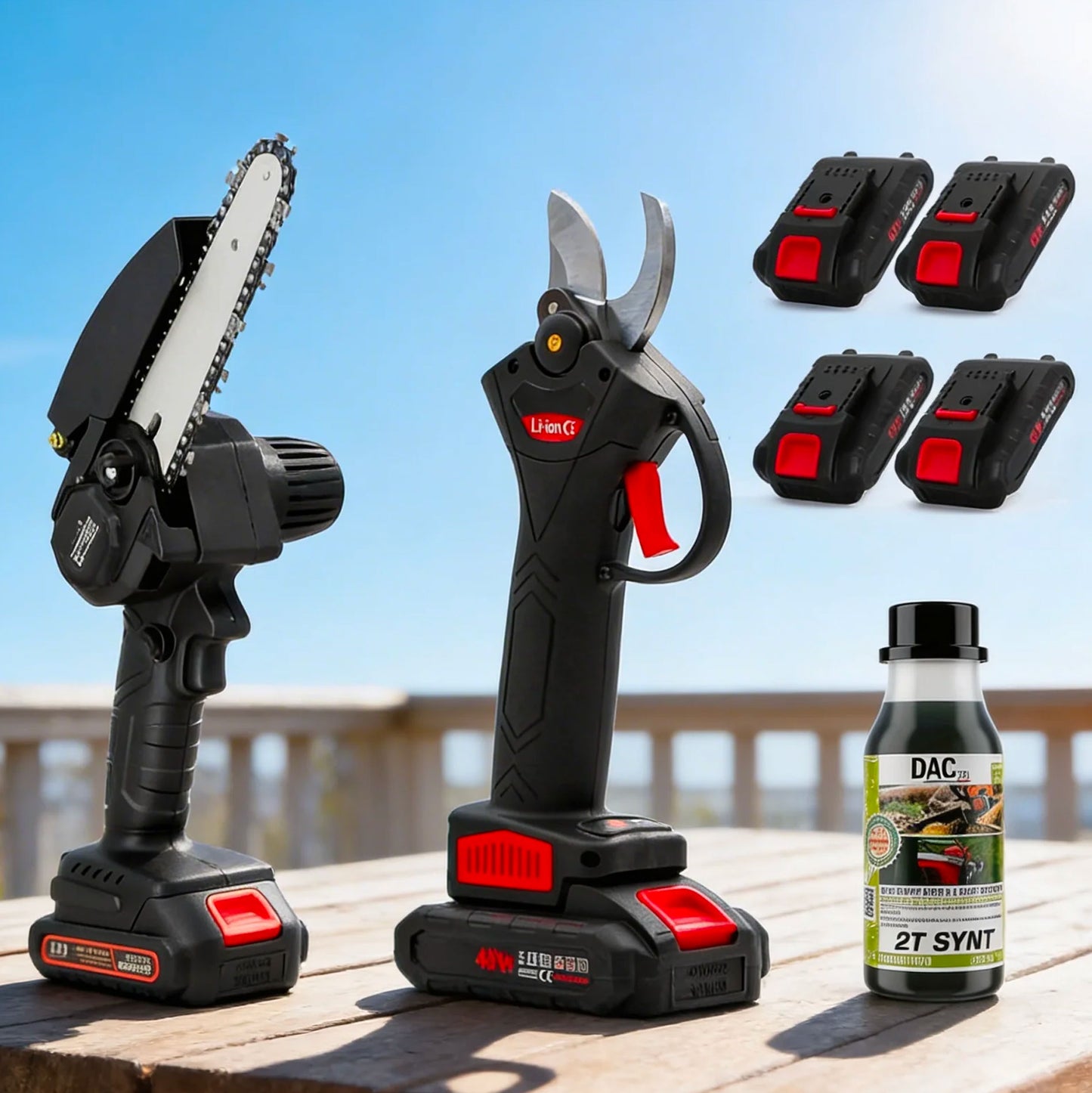 Set Potatura 48V con Forbici e Motosega 6", con 4 Batterie, Olio Lubrificante e Custodie, 2 Anni Garanzia