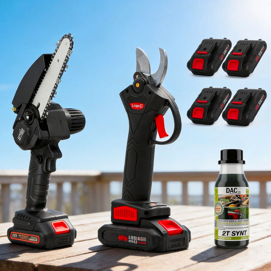 Set Potatura 48V con Forbici e Motosega 6", con 4 Batterie, Olio Lubrificante e Custodie, 2 Anni Garanzia