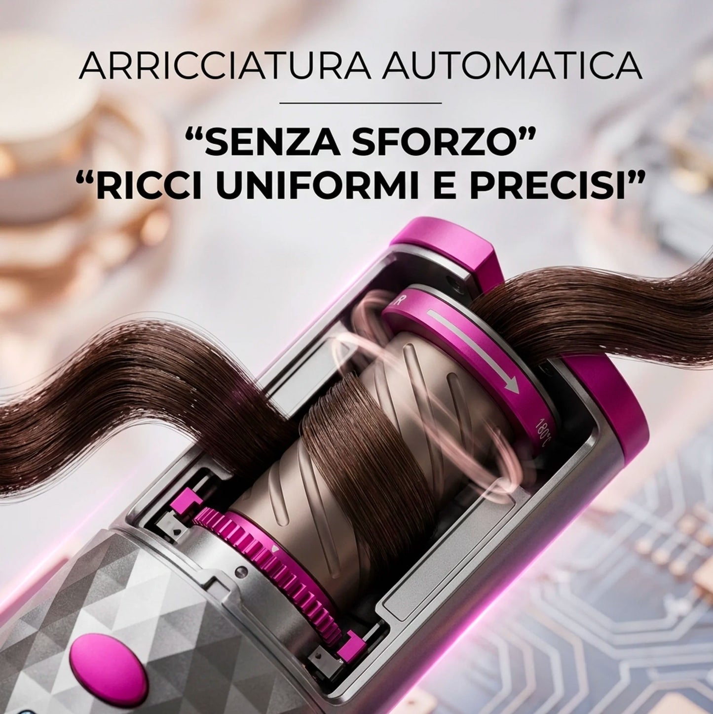 Arricciacapelli Automatico Professionale con Display Digitale Curling Automatico per Onde e Ricci Perfetti Piastra Arricciacapelli Facile e Veloce