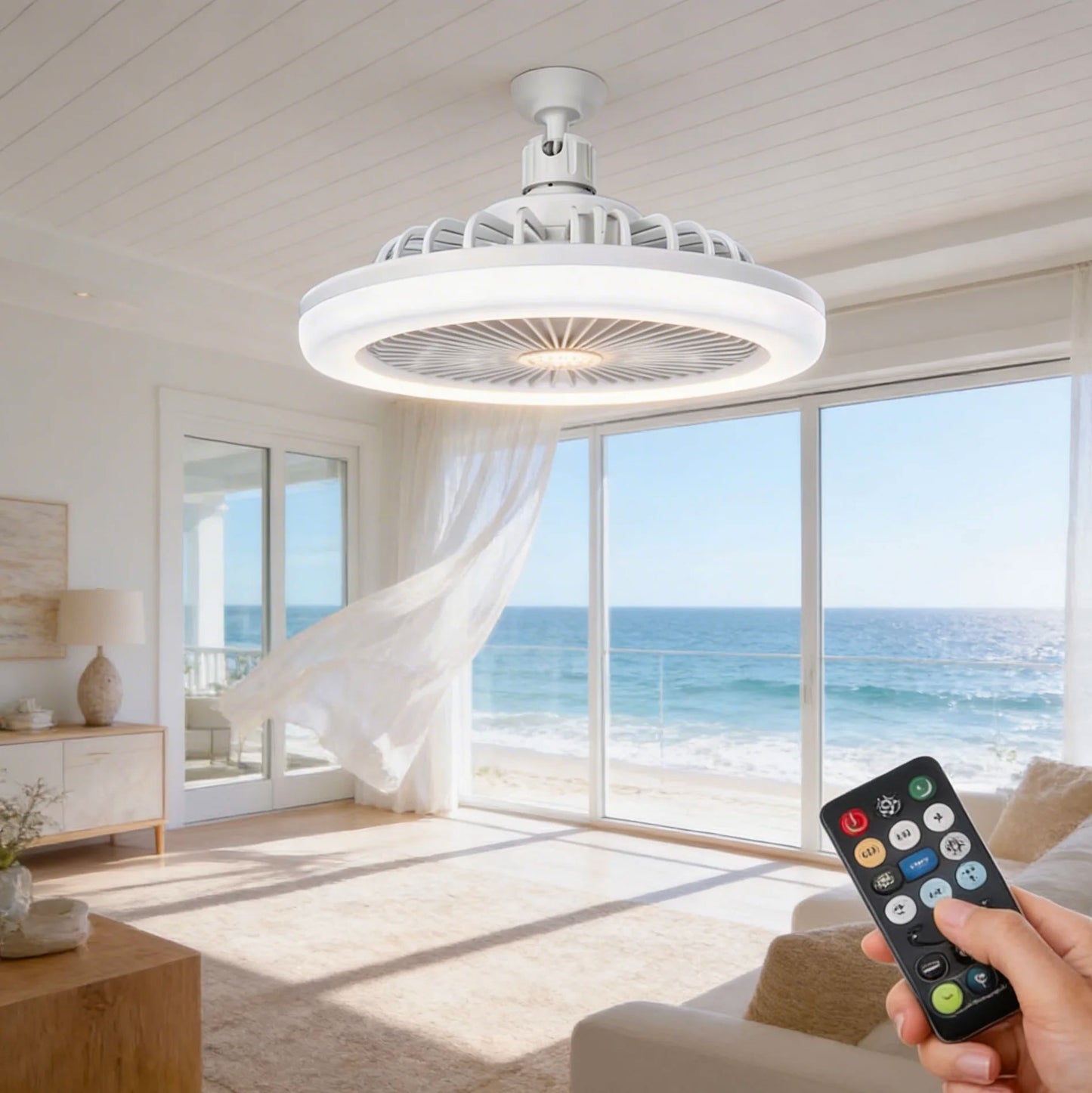 Ventilatore da Soffitto con Luce LED E27 2 in 1 | Ventilatore Silenzioso con Telecomando, 3 Velocità, Luce Regolabile Calda Naturale Fredda, Facile Installazione